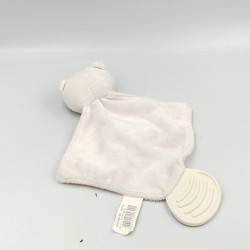 Doudou plat ours panda blanc rose dentition TOM & ZOE