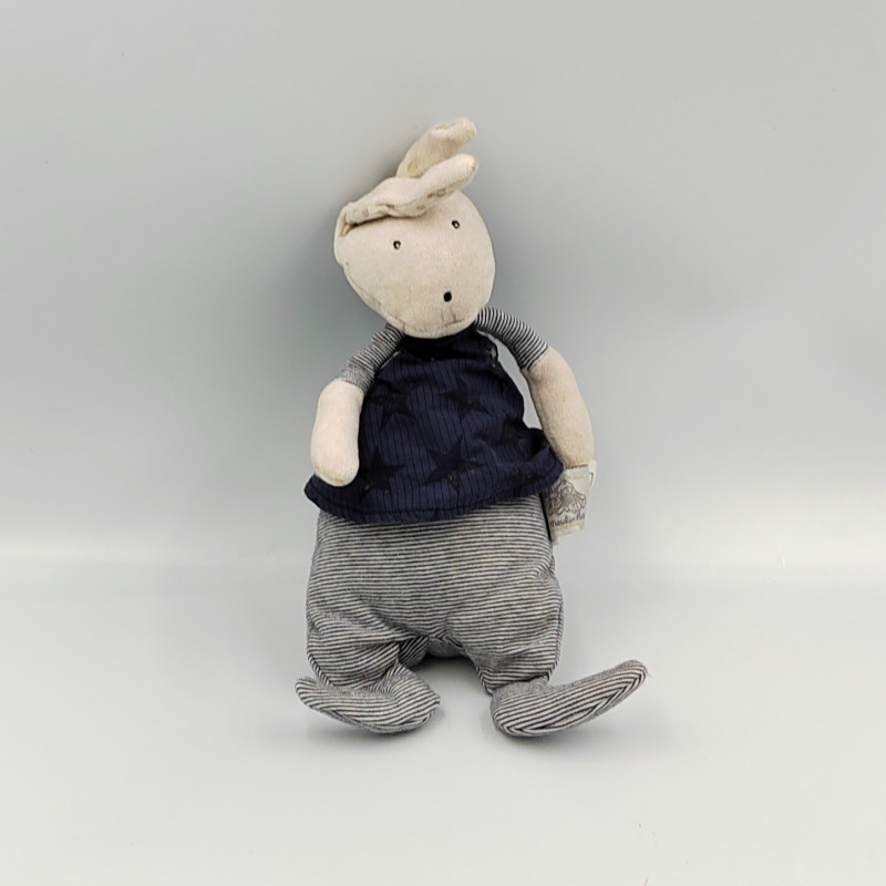 Doudou lapin gris bleu rayé Aimé et Céleste MOULIN ROTY