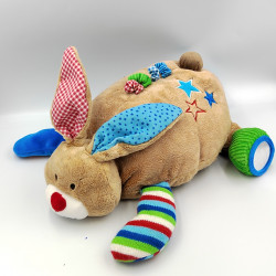 Grand Doudou lapin marrron bleu rouge étoiles LIEF