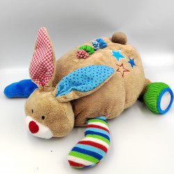 Grand Doudou lapin marrron bleu rouge étoiles LIEF