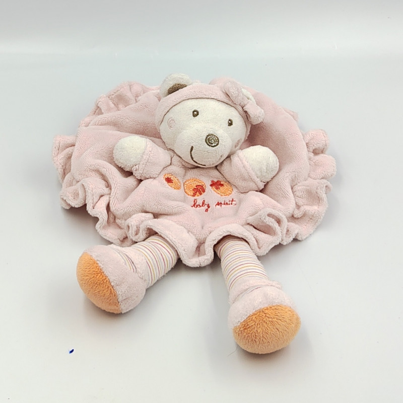 Doudou plat ours rose orange PREMAMAN