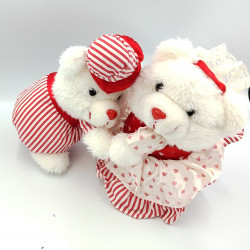 Anciennes peluches couple d'ours blanc rouge rayé coeurs LE GIFT CENTER