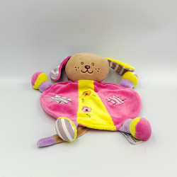 Doudou plat chien rose jaune Fleurs AJENA