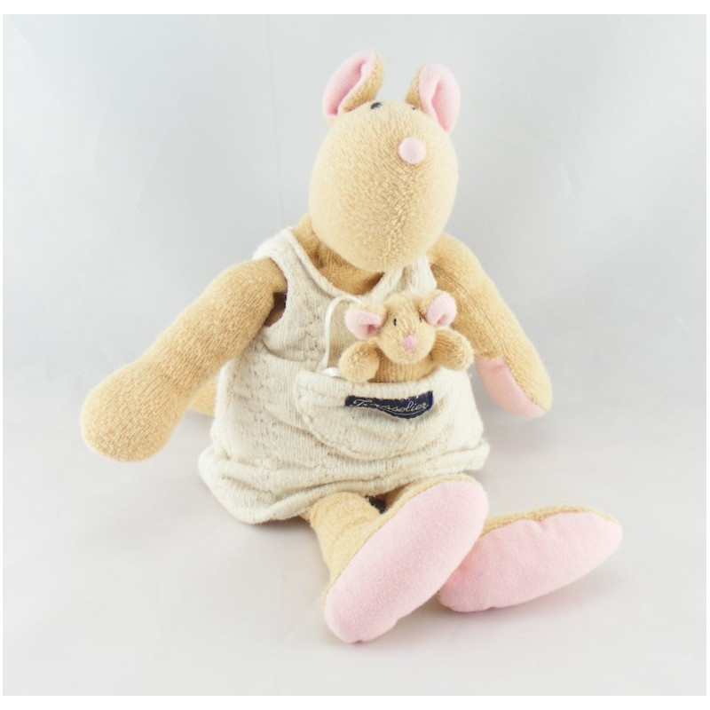 Doudou souris ours beige pyjama rayé bleu TROUSSELIER