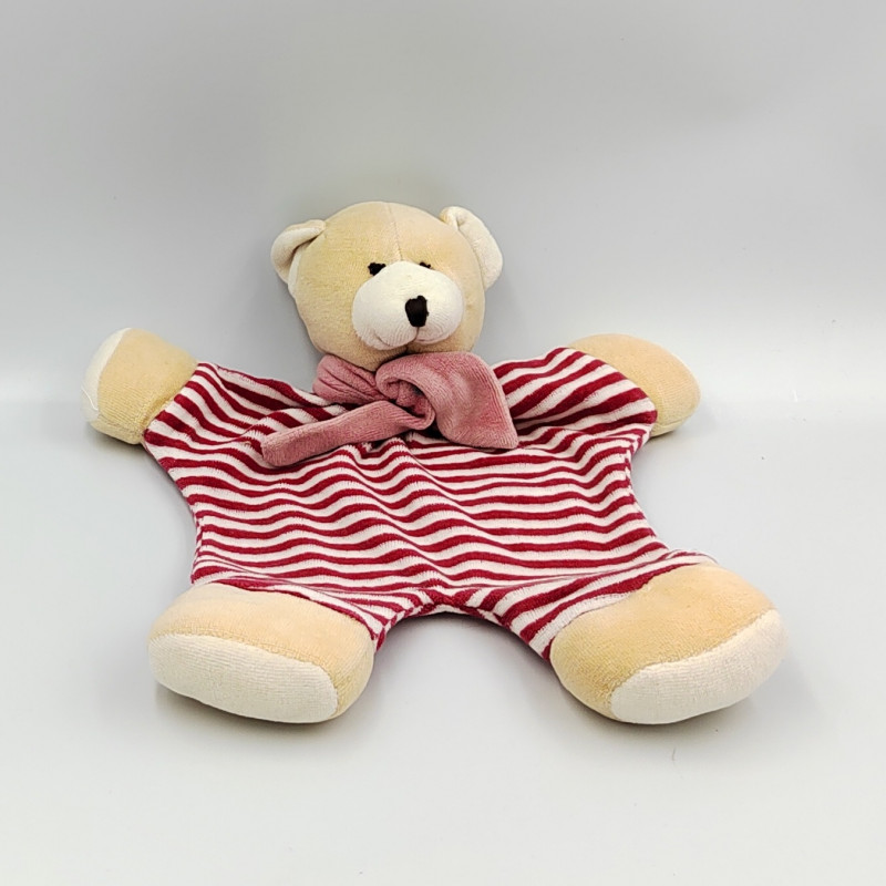Doudou plat ours rayé rouge CMP CREDIT AGRICOLE