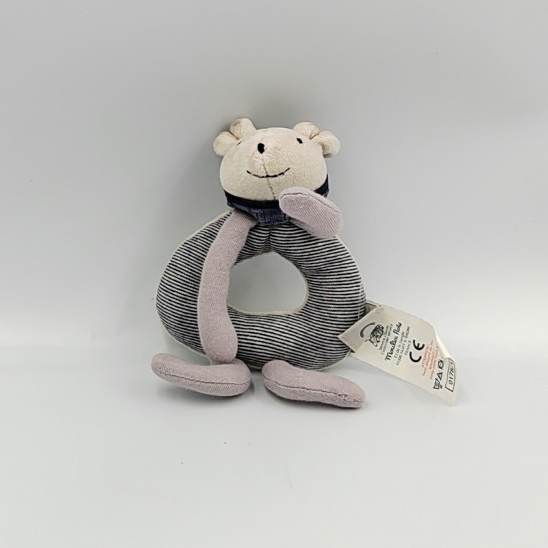 Doudou hochet souris grise bleu rayé Aimé et Céleste MOULIN ROTY
