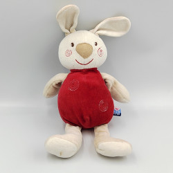 Doudou lapin rouge beige blanc SUCRE D'ORGE