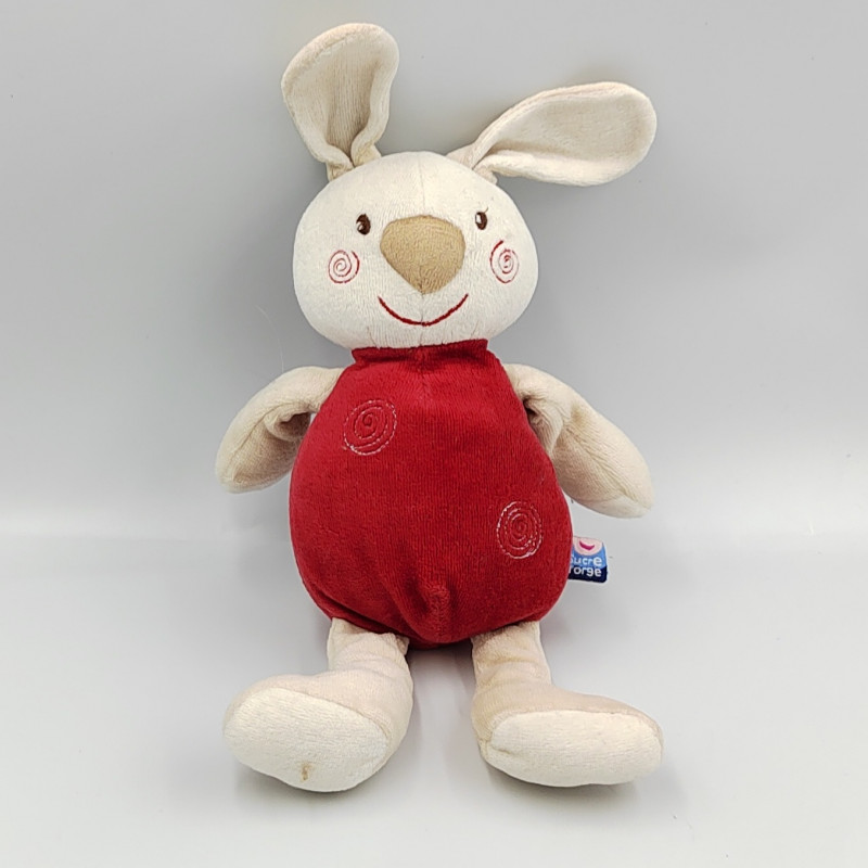 Doudou lapin rouge beige blanc SUCRE D'ORGE