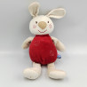 Doudou lapin rouge beige blanc SUCRE D'ORGE