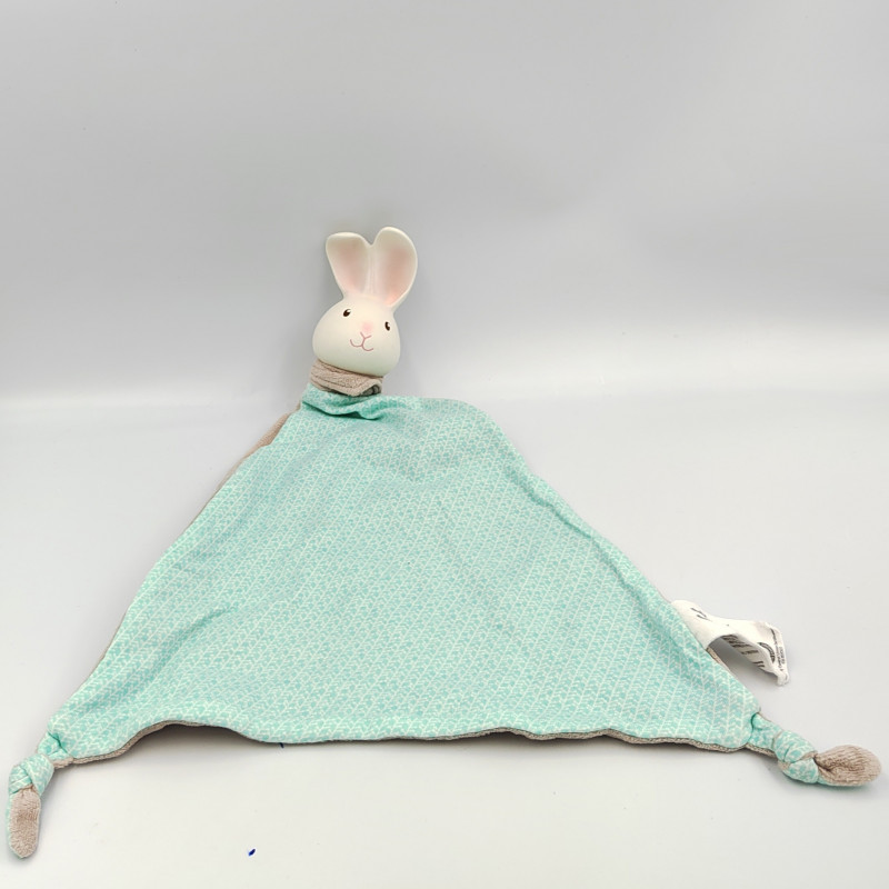 Doudou plat lapin bleu beige gris NATURE ET DECOUVERTE