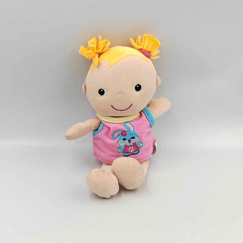 Doudou Poupée bébé tissu robe jaune couche à pois LILLIPUTIENS