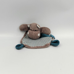 Mini doudou plat Hippopotame marron bleu Bazile l'hippo BABY NAT
