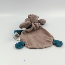 Mini doudou plat Hippopotame marron bleu Bazile l'hippo BABY NAT