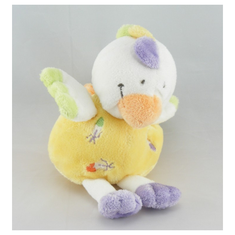 Doudou oiseau rose rouge robe papillon brodé NICOTOY