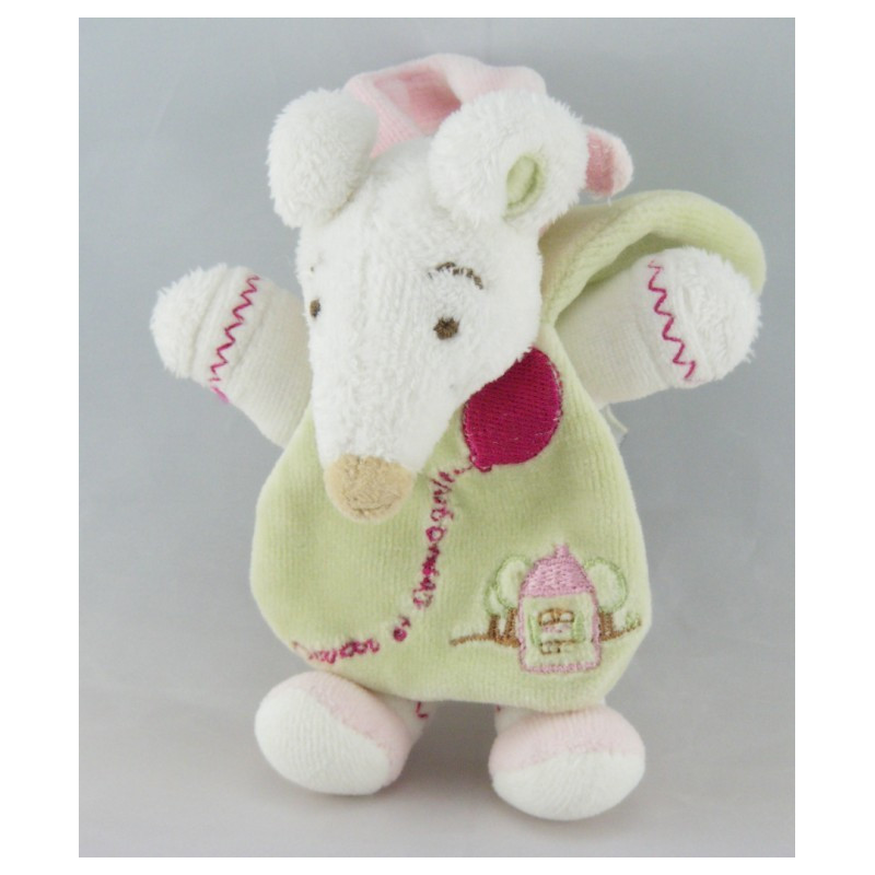 Doudou et compagnie souris Barbotine verte rose cape