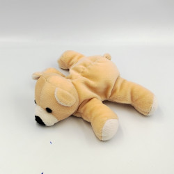 Doudou peluche ours beige blanc allongé