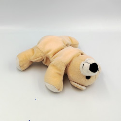 Doudou peluche ours beige blanc allongé