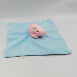 Doudou plat cochon bleu vert rayé PEPPA PIG