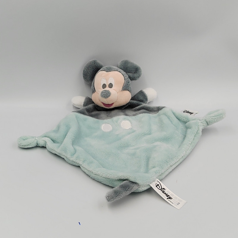 Doudou plat Mickey bleu gris DISNEY