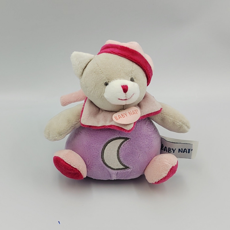 Doudou luminescent musical chat gris rose mauve étoile lune BABY NAT