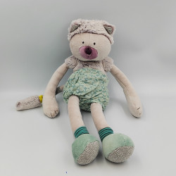 Doudou chat beige bleu fleurs Chamalo les Pachats MOULIN ROTY