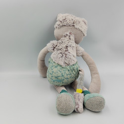 Doudou chat beige bleu fleurs Chamalo les Pachats MOULIN ROTY