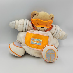 Doudou ours blanc gris argenté lunette poche orange cosmonaute KALOO