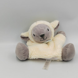 Doudou marionnette mouton blanc foulard bleu TEX