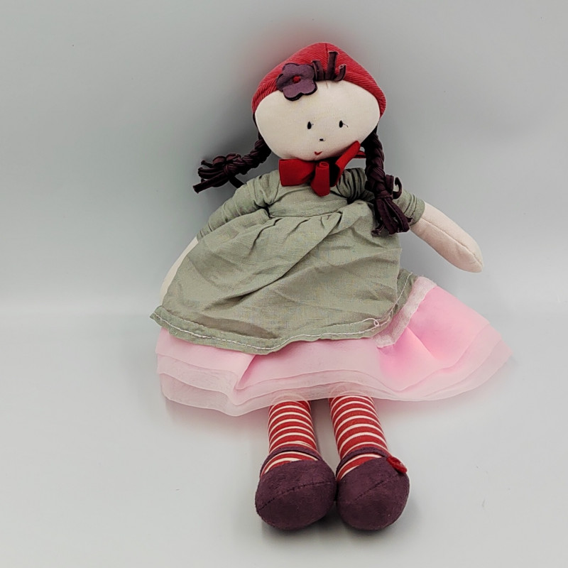 Doudou poupée grise rose rouge violet fleur JACADI