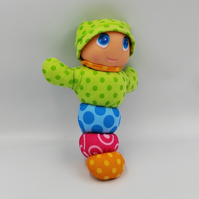 Doudou peluche veilleuse Luciole chenille bleu vert rose orange