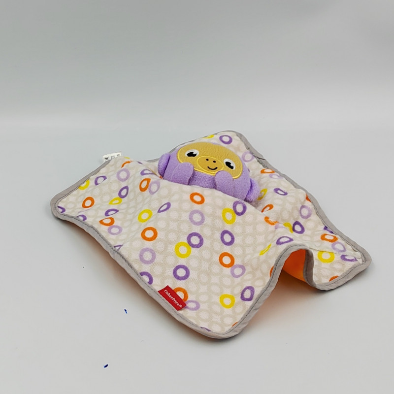 Doudou plat réversible singe poussin mauve gris orange FISHER PRICE