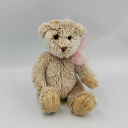 Peluche ours marron beige noeud rose DOUGLAS
