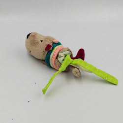 Doudou vibrant ours César beige bleu vert LILLIPUTIENS