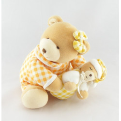 Doudou bébé ours pull carreaux orange couche KALOO