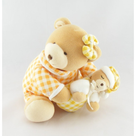 Doudou bébé ours pull carreaux orange couche KALOO
