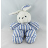 Doudou lapin blanc rayé bleu TARTINE ET CHOCOLAT NEUF
