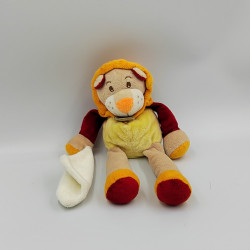 Doudou lion beige jaune rouge orange mouchoir BABY NAT