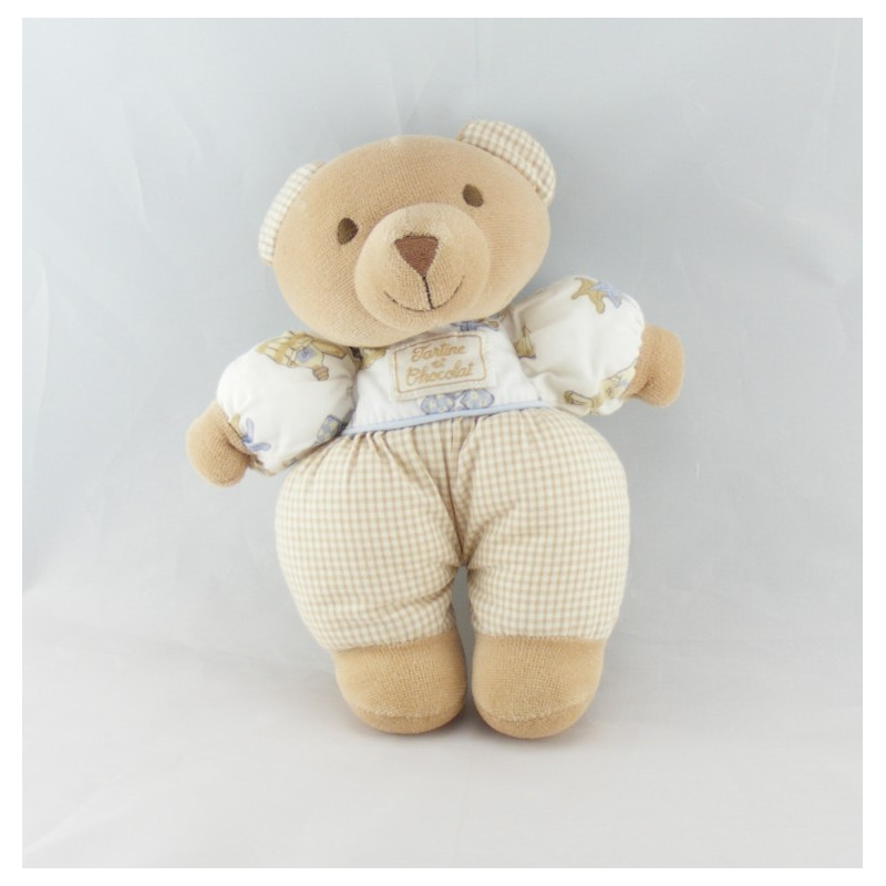 Doudou ours beige blanc imprimé lavande savon TARTINE ET CHOCOLAT