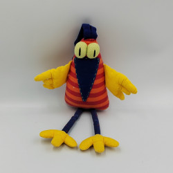 Doudou oiseau rouge jaune bleu rayé orange FRITO A MAO