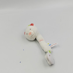 Doudou attache tétine ours blanc rose rouge SUCRE D'ORGE