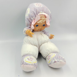 Ancienne poupée chiffon tissu blanc mauve rose fleurs NICOTOY