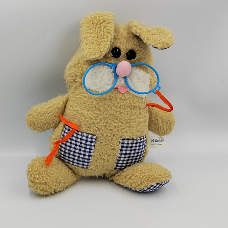 Ancienne peluche lapin beige lunette clefs montre PLAYSKOOL