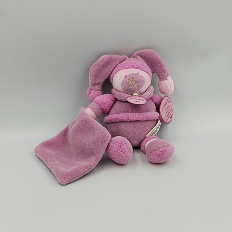 Doudou et compagnie ours Douceur Macaron rose mouchoir