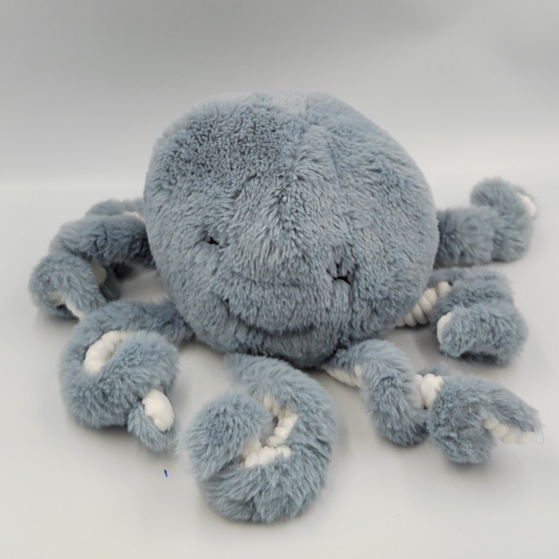 Doudou peluche pieuvre bleu blanc ATMOSPHERA
