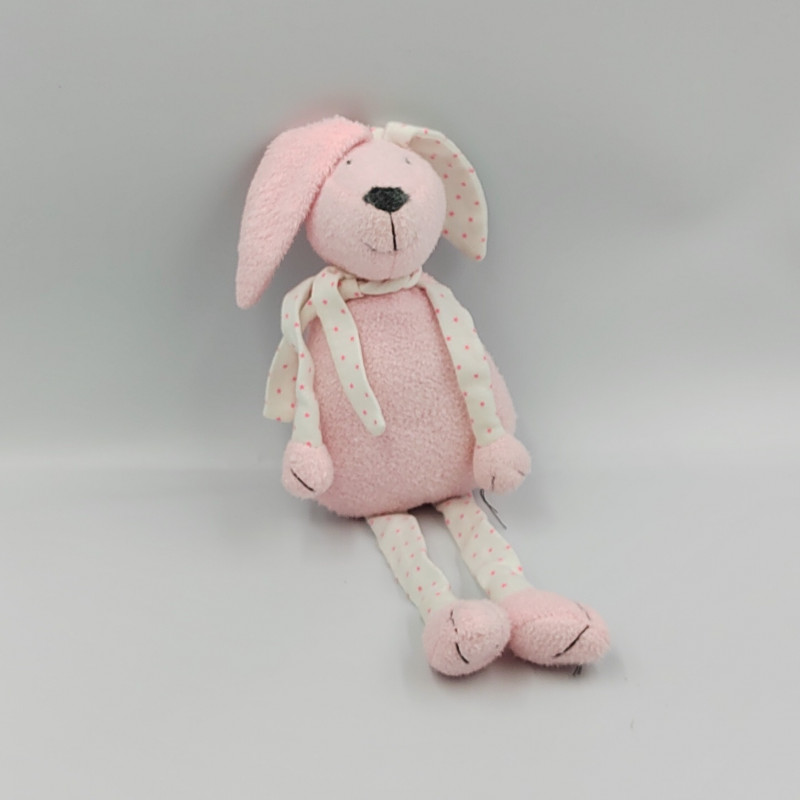 Doudou lapin rose blanc étoiles BOUT'CHOU BOUTCHOU
