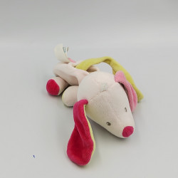 Doudou chien rose vert attache tétine SUCRE D'ORGE
