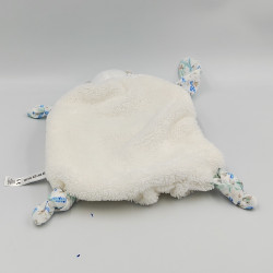 Doudou plat ours plume blanc bleu vert d'eau feuilles oiseaux KALOO