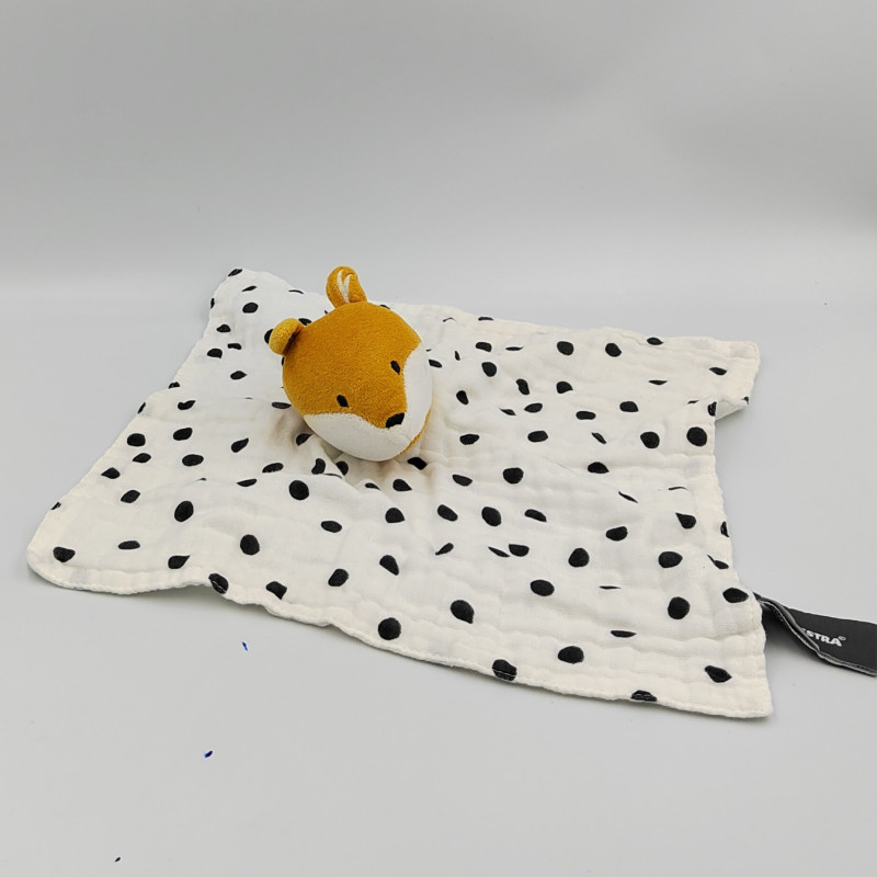 Doudou plat renard orange blanc pois ORCHESTRA