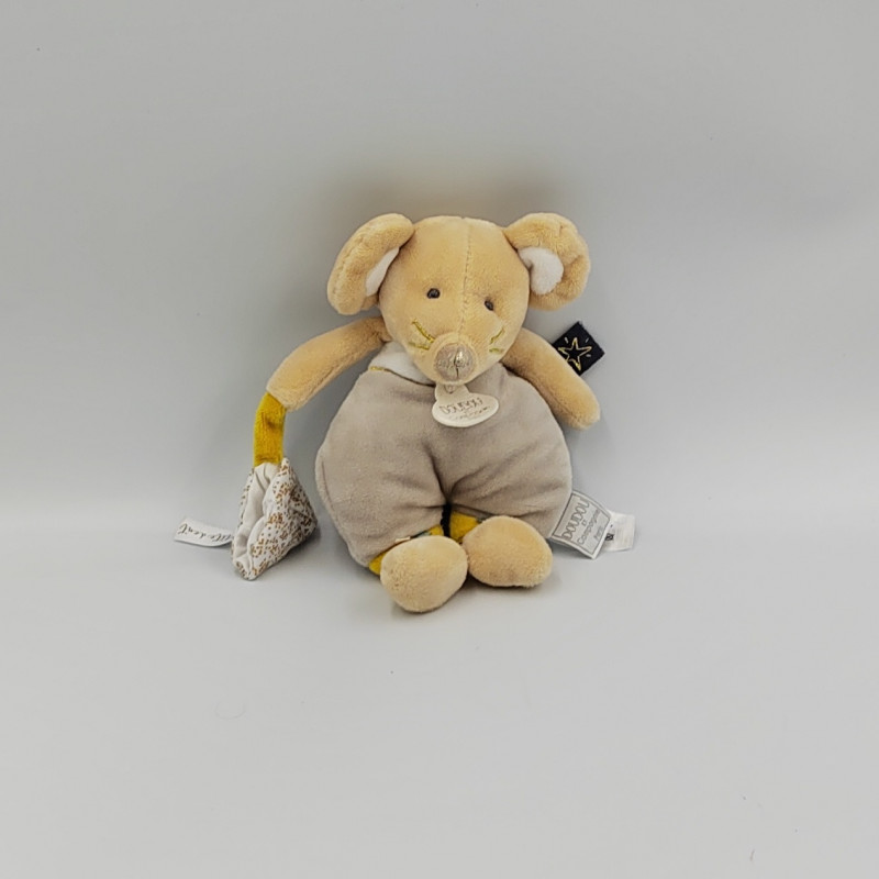 Doudou et compagnie souris beige gris jaune blanc bubu en pyjama