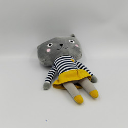 Doudou chat gris bleu jaune rayé MONOPRIX